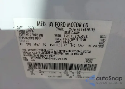 2017 Ford Explorer Xlt from USA, damaged, VIN 1FM5K8DH6HGC98759